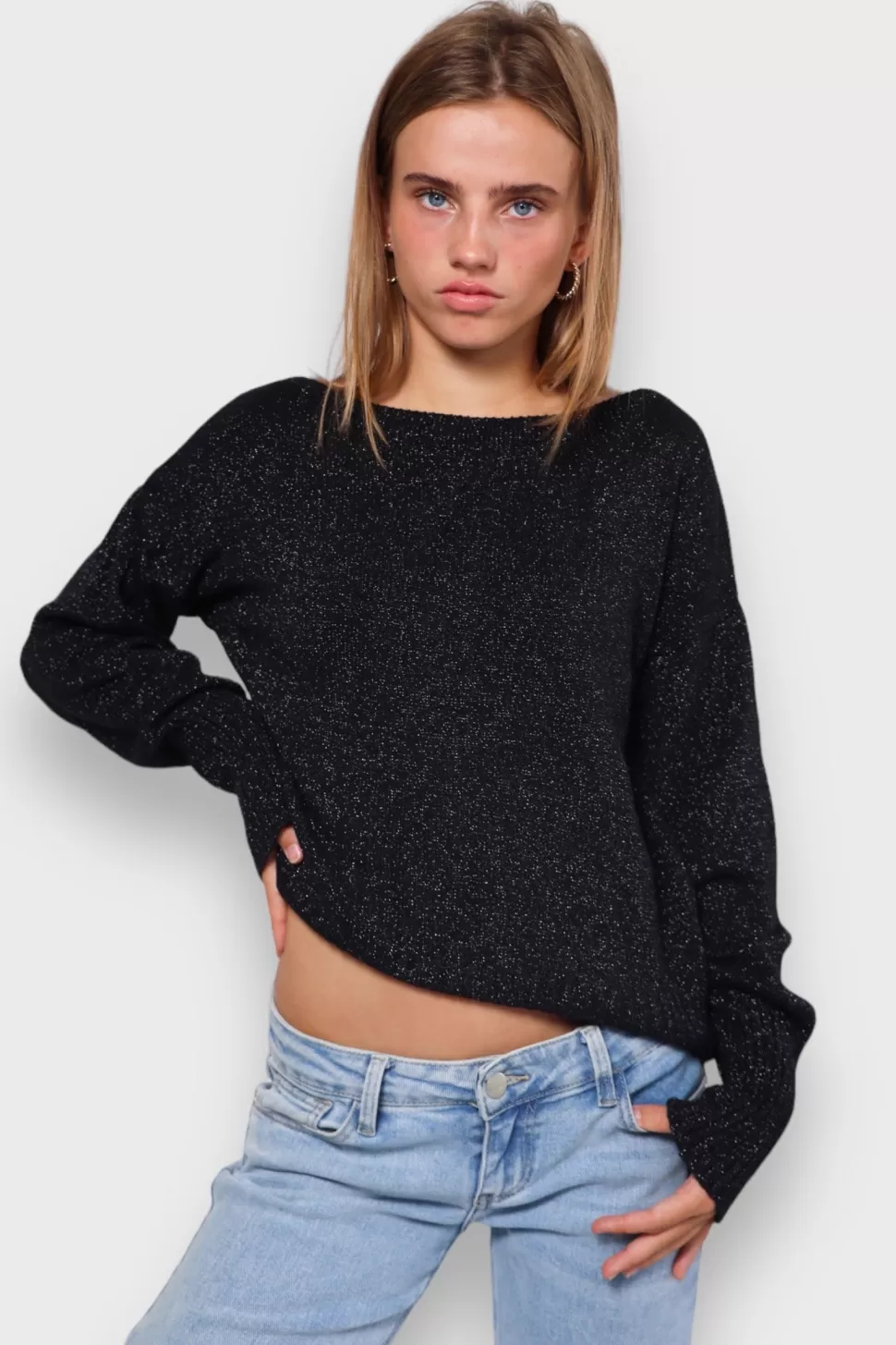 Pull "Une Epaule" Noir Paillete*Meet Me There Online